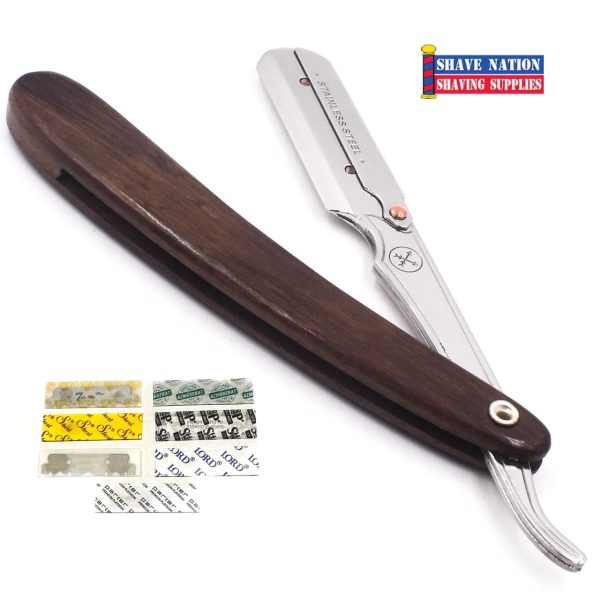 Parker Wood Handle Shavette Razor with 7 free blades Online now